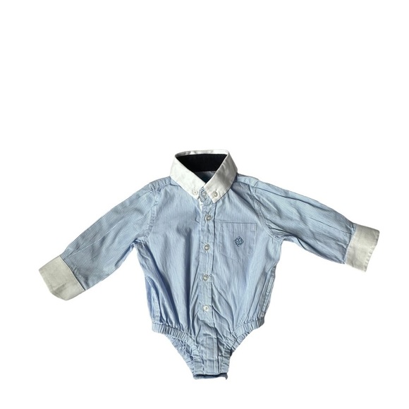 Andy & Evan Other - Andy & Evan Blue and White Stripe Long Sleeve Button Up Onesie Size 3-6 Months